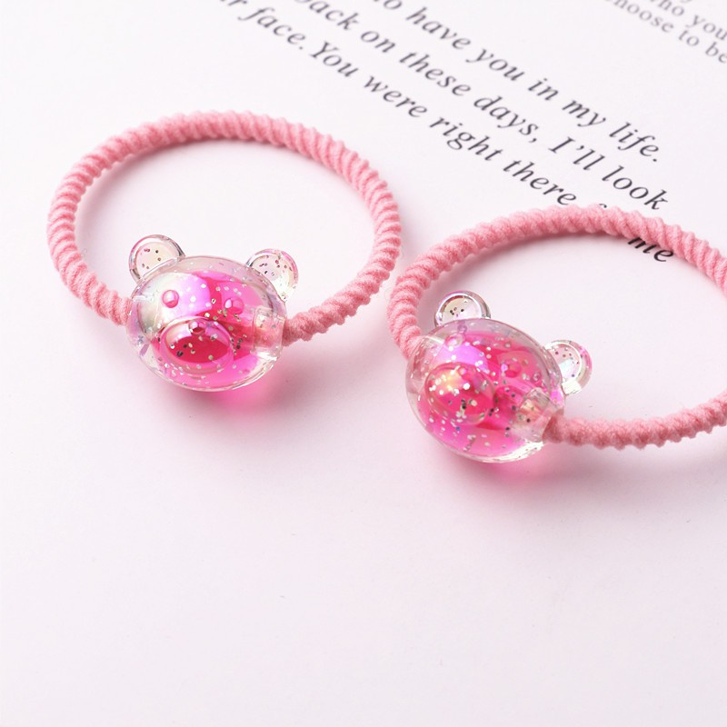 Set 2 Dây Cột Tóc Co Giãn Hình Gấu Hoạt Hình Dễ Thương Cho Bé Gái