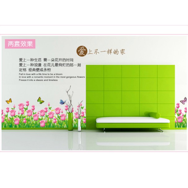 Decal trang trí chân tường - Hoa Hồng Nhạt nhí