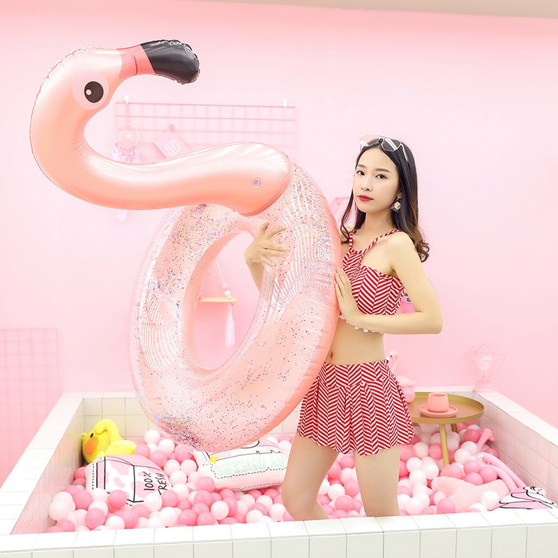 Phao bơi hình chim hồng hạc 90cm/120cm dày chất lượng cao cho trẻ em và người lớn