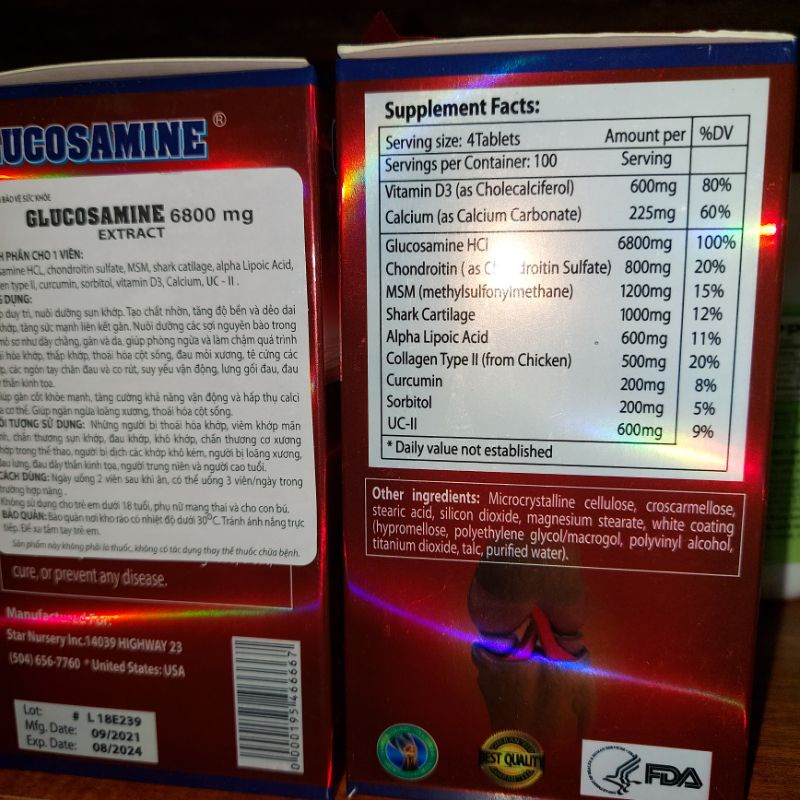 《Date 2026》Glucosamin 6800mg etract hộp 100v