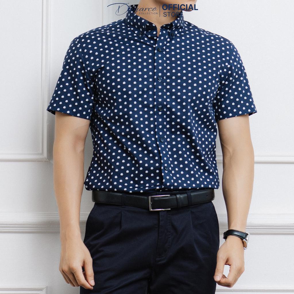 Áo sơ mi trơn DUGARCO trơn ngắn tay cotton công sở nam, vải cotton mềm mịn 202SMS21062