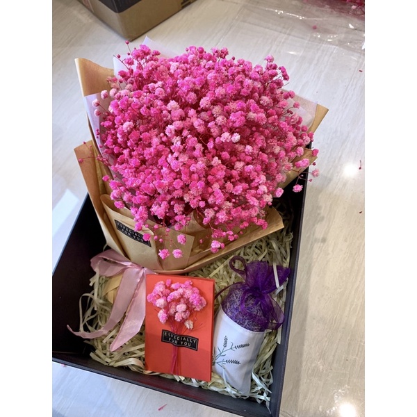 Set Hộp quà hoa Baby khô kèm túi thơm, hoa khô handmade bền lâu, hiện đại
