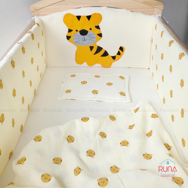 vải xô muslin 2 lớp cao cấp hàng loại 1 mềm mịn hình hổ cho bé trai