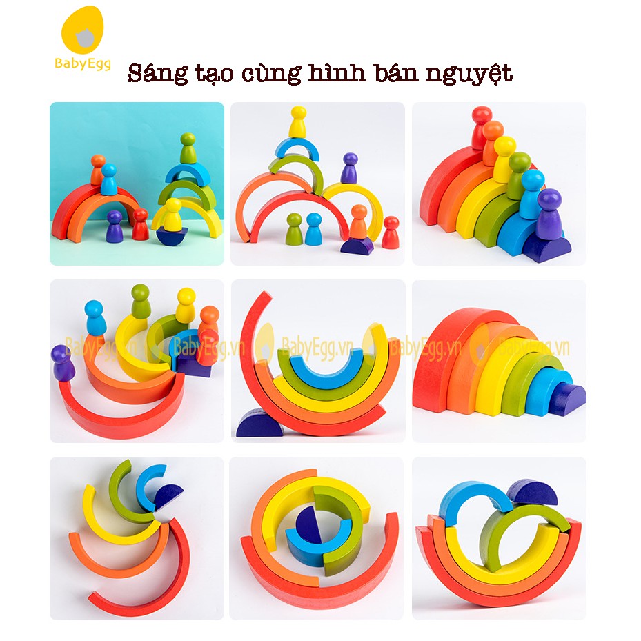 Đồ chơi gỗ cầu vồng 3d nhiều chi tiết hình ngôi nhà, cầu vồng, chữ U xếp hình cho bé trai bé gái trẻ em 3 4 5 6 tuổi