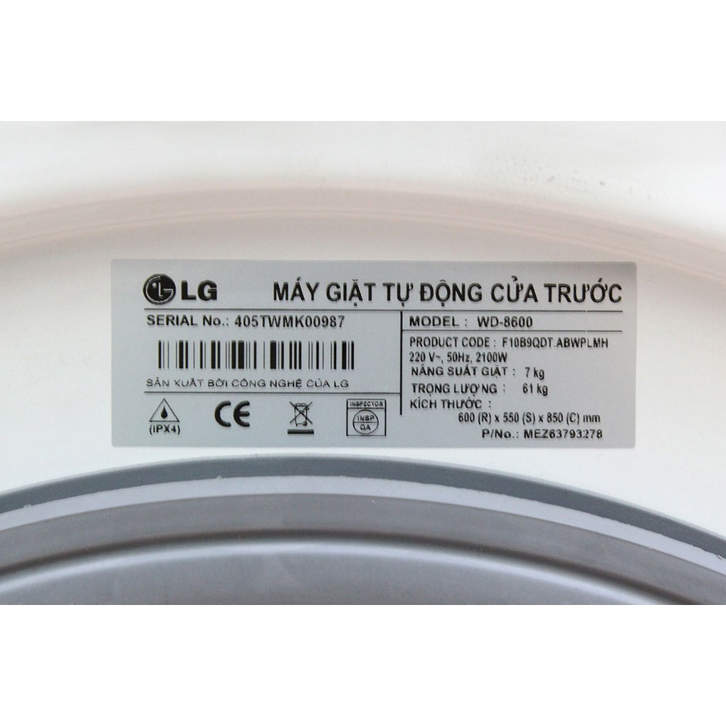 Gioăng ron máy giặt LG 7kg WD-8600 chính hãng