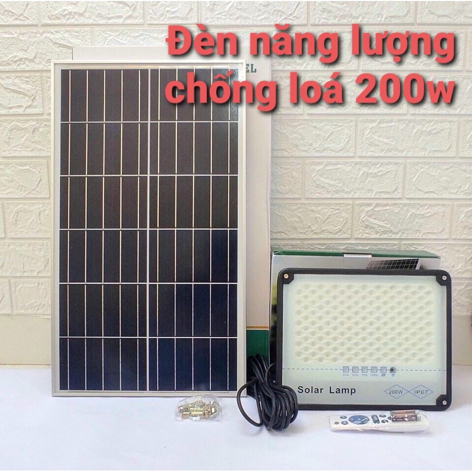 ĐÈN LED NĂNG LƯỢNG MẶT TRỜI CHỐNG CHÓI 200W TẤM PIN RỜI - CÓ REMOTE - DÂY DÀI 5M - BH 12 THÁNG