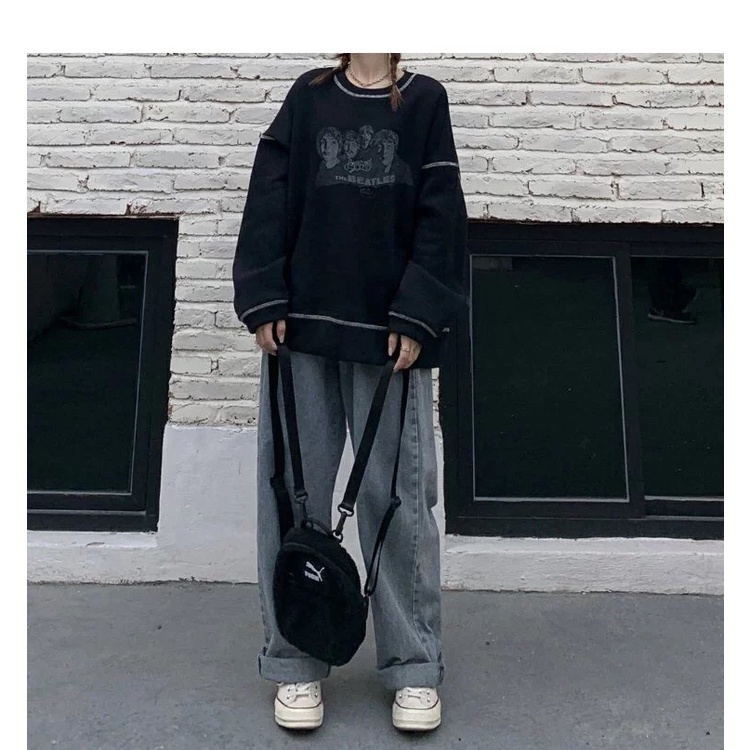 Áo sweater nữ form rộng chỉ nổi in hình ngực BEATLES ⚡ Áo sweater nỉ nam nữ thu đông unisex basic_Nano Ulzzang | BigBuy360 - bigbuy360.vn