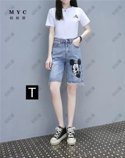 Quần lửng bò in Mickey cười TTR325