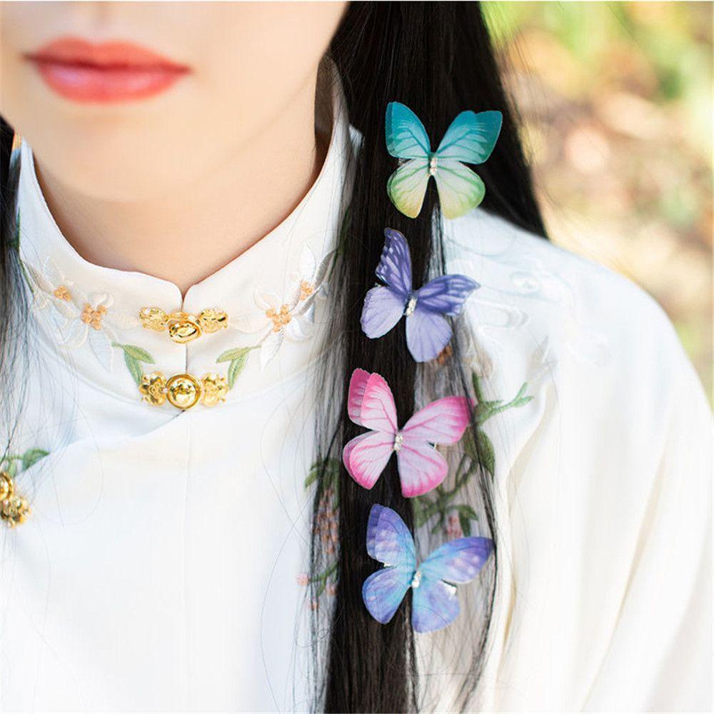 NIUYOU Set 2 Kẹp Tóc Vải Tuyn Hai Lớp Hình Bướm Thời Trang