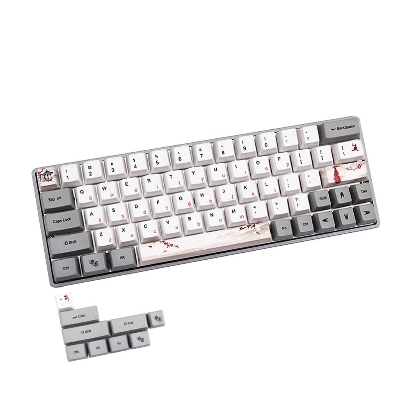 Bộ 73 Nút Bàn Phím PBT OEM In Họa Tiết Hoa Mận Dễ Thương Tiêu Chuẩn