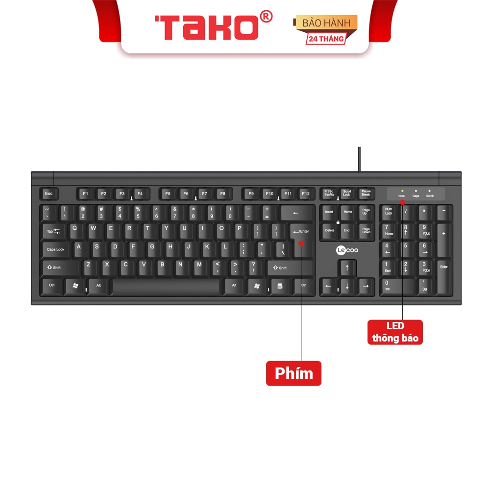 Bàn phím máy tính Lecoo KB101 có dây cổng usb. Chính hãng, BH 24 tháng