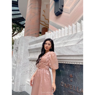HALA Sandie Dress - Váy lụa tơ eo nơ dáng dài