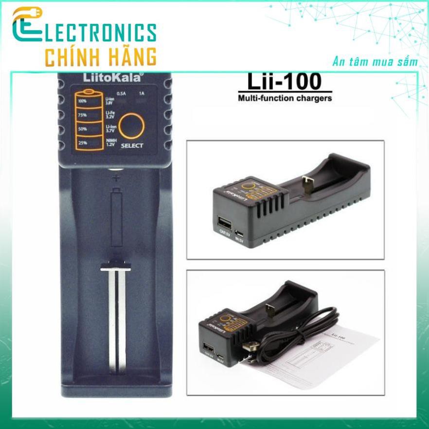 Sạc pin đa năng Liitokala lii-100 một khe pin cho pin 18650, AA, AAA, 26650... (sạc được tất cả các loại pin sạc)