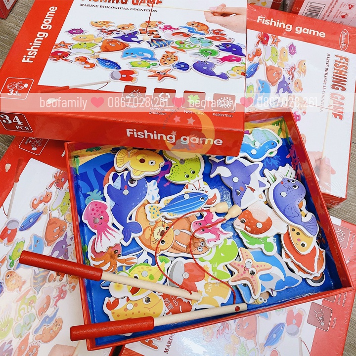 Đồ Chơi Câu Cá Bằng Gỗ 34 Sinh Vật Biển Có Nam Châm Cho Bé 2 3 4 Tuổi Phát Triển Vận Động - BEOFAMILY