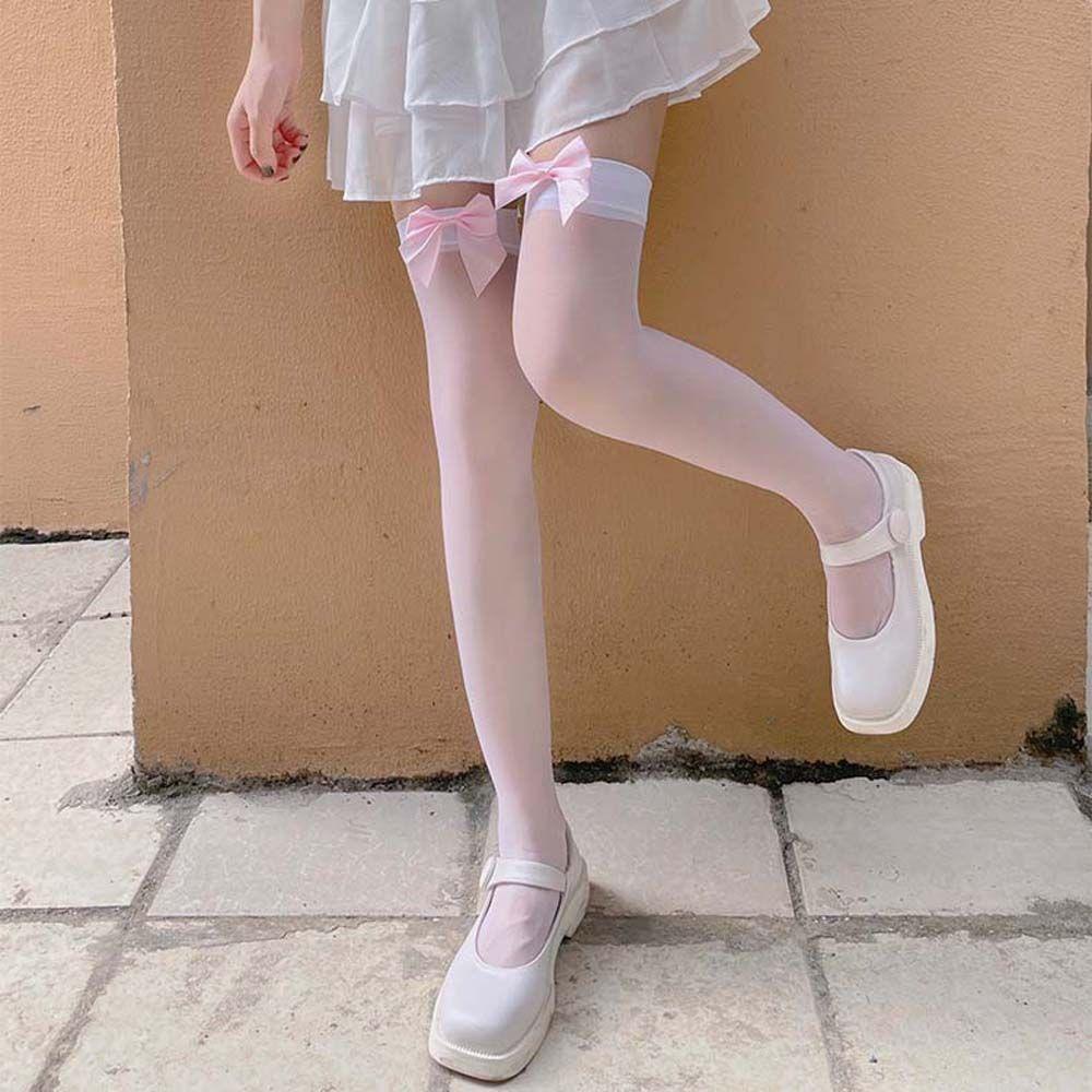 MXGOODS Vớ Lưới Đen Mỏng Đính Nơ Phong Cách Nhật Bản Harajuku Cho Nữ