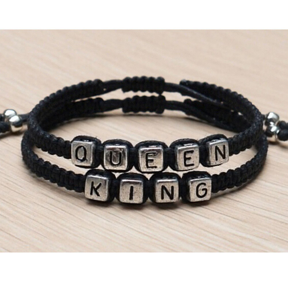 Vòng tay thời trang khắc chữ King và Queen lãng mạn cho các cặp đôi