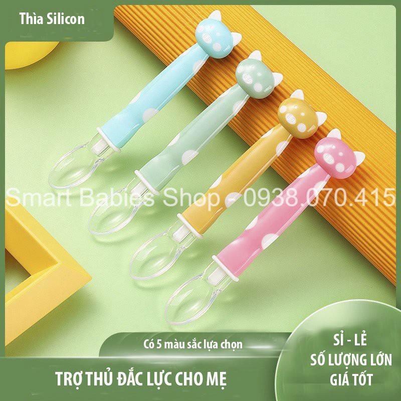 Thìa ăn dặm silicon siêu mềm hình đầu mèo an toàn cho bé