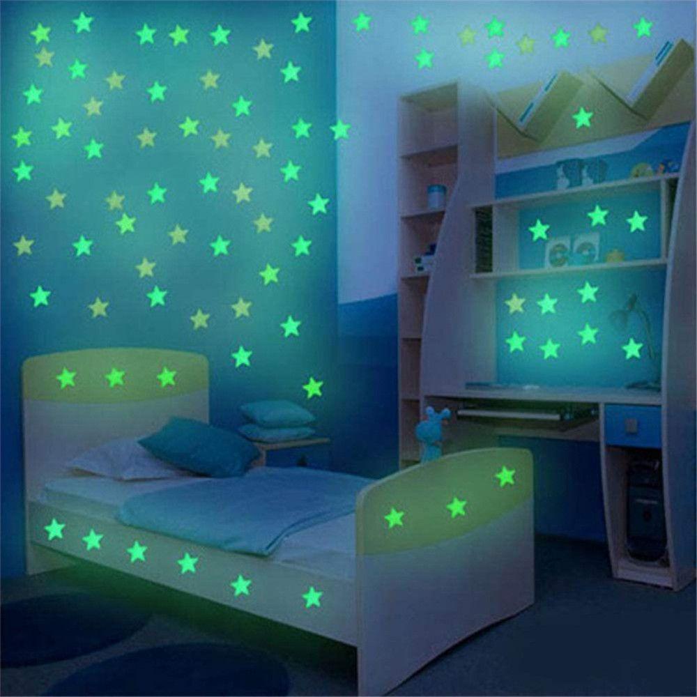 LEILY 100PCS DIY Fluorescent Bubble Sticker Bedroom Ceilling Wall Art Stickers 3D Luminous Decal Kids Room Glow In Dark Home Decoration Nursery Ornament Stars Dots/Multicolor