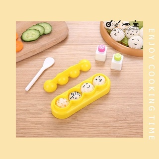 Bộ khuôn ép cơm bento 4 viên tròn kèm 2 máy dập rong biển