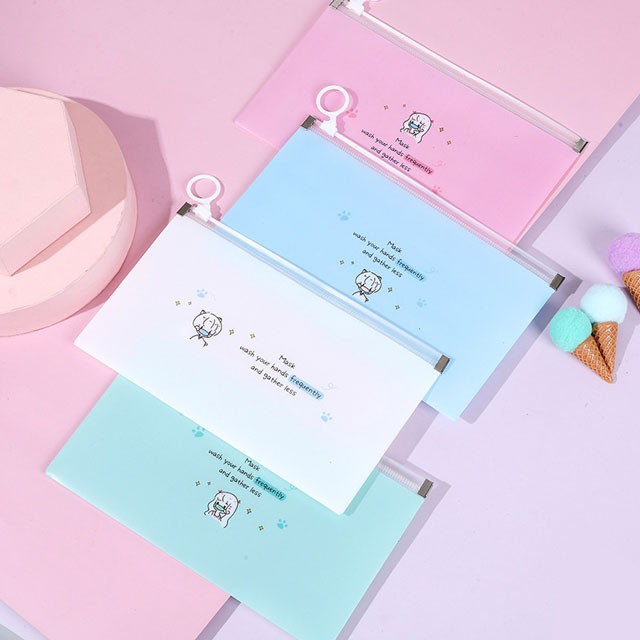 Túi đựng khẩu trang có khóa kéo in hình/dòng chữ tiện dụng