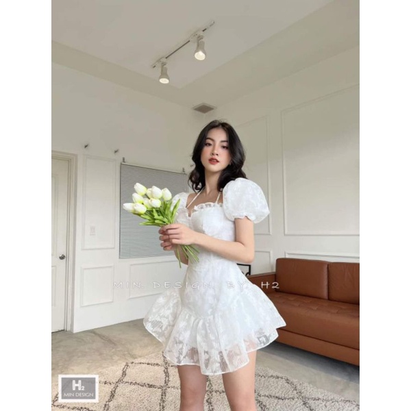 Váy voan kính tay bồng