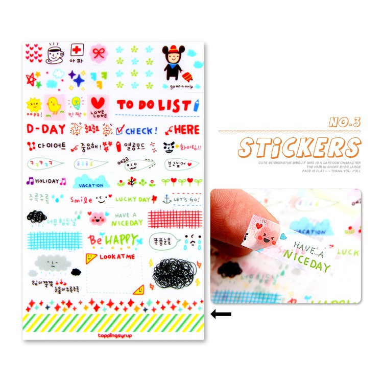 Bộ 6 tờ Sticker chữ, hình ngộ nghĩnh - Album DIY