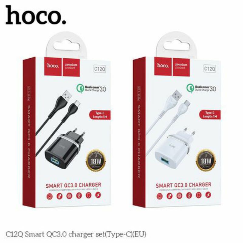 Bộ sạc Type C sạc nhanh QC3.0 Hoco C12Q 18w 1M chính hãng (cóc cáp)