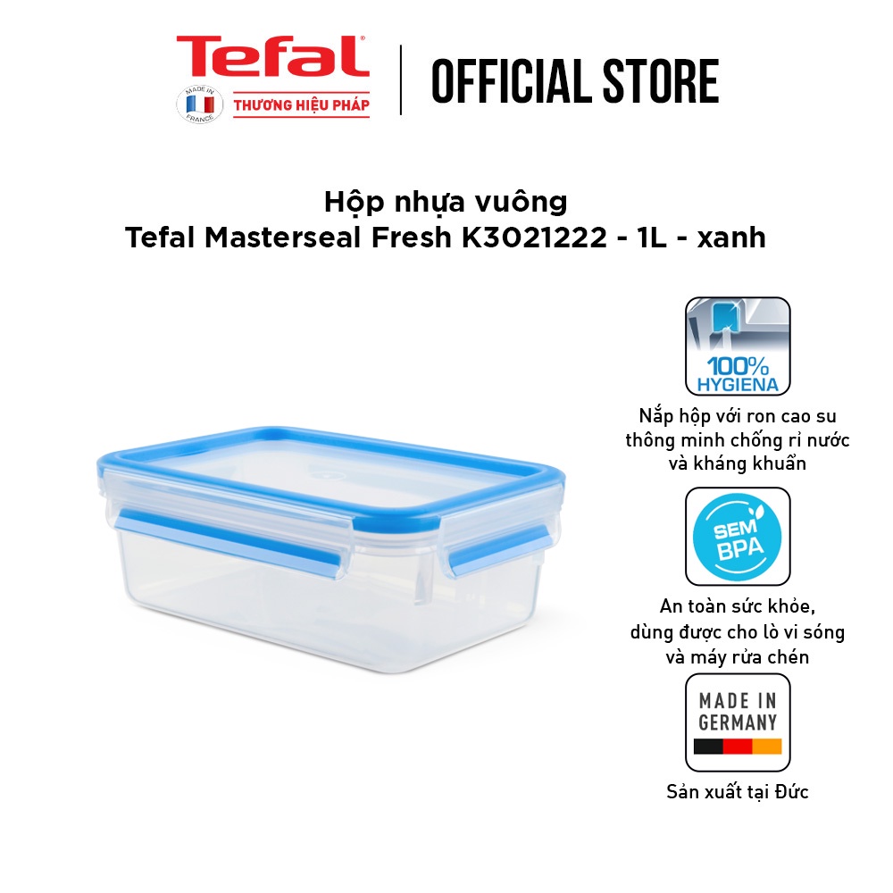 [LIFEMC11BPC -8% đơn 350K] Hộp nhựa vuông Tefal Masterseal Fresh K3021222 - 1L - xanh