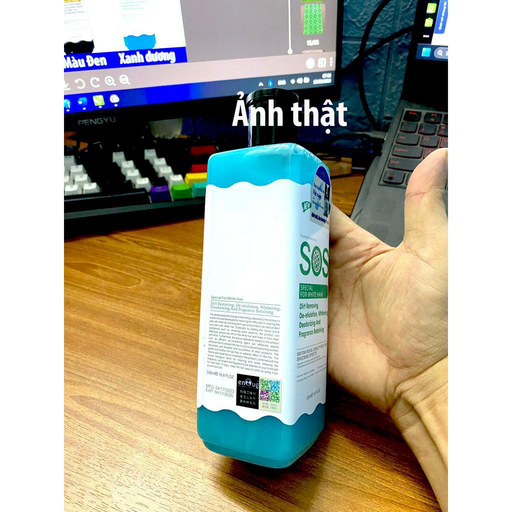 SOS Xanh dương- Sữa Tắm SOS cho chó mèo 530ml loại chó lông trắng