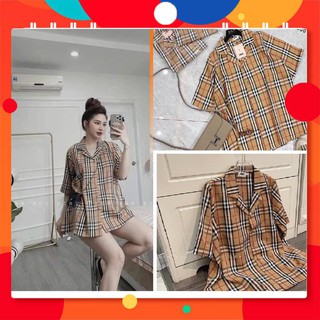 Áo sơ mi nữ kẻ bbr cộc tay kẻ sọc caro dáng suông cá tính chất đẹp siêu hot
