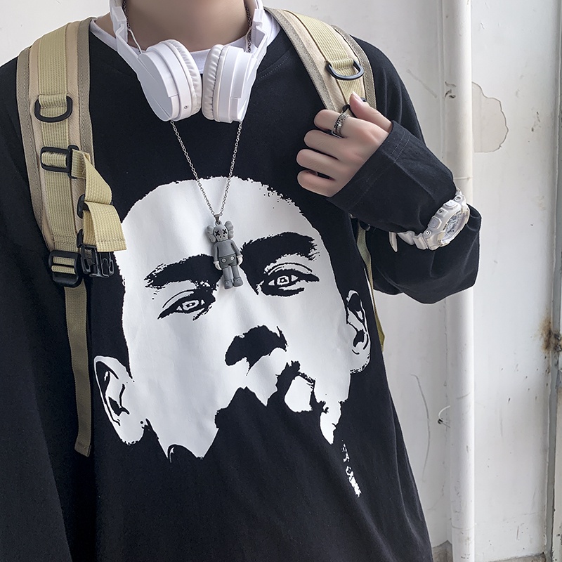 Áo sweater nam form rộng,Áo thun sweater nam oversize đen trắng mặt người thời trang ulzzang hàn quố