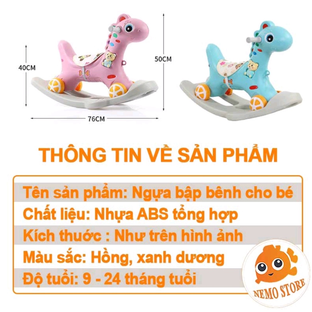 Ngựa bập bênh cho bé từ 1-2 tuổi 2 in 1 bánh xe phát nhạc