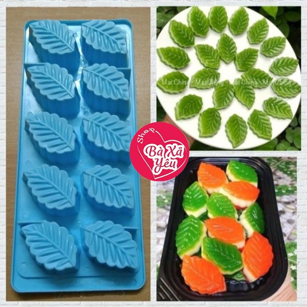 Combo 5 khuôn rau câu, thạch phô mai, đá hình chiếc lá 10 ô - BX3646