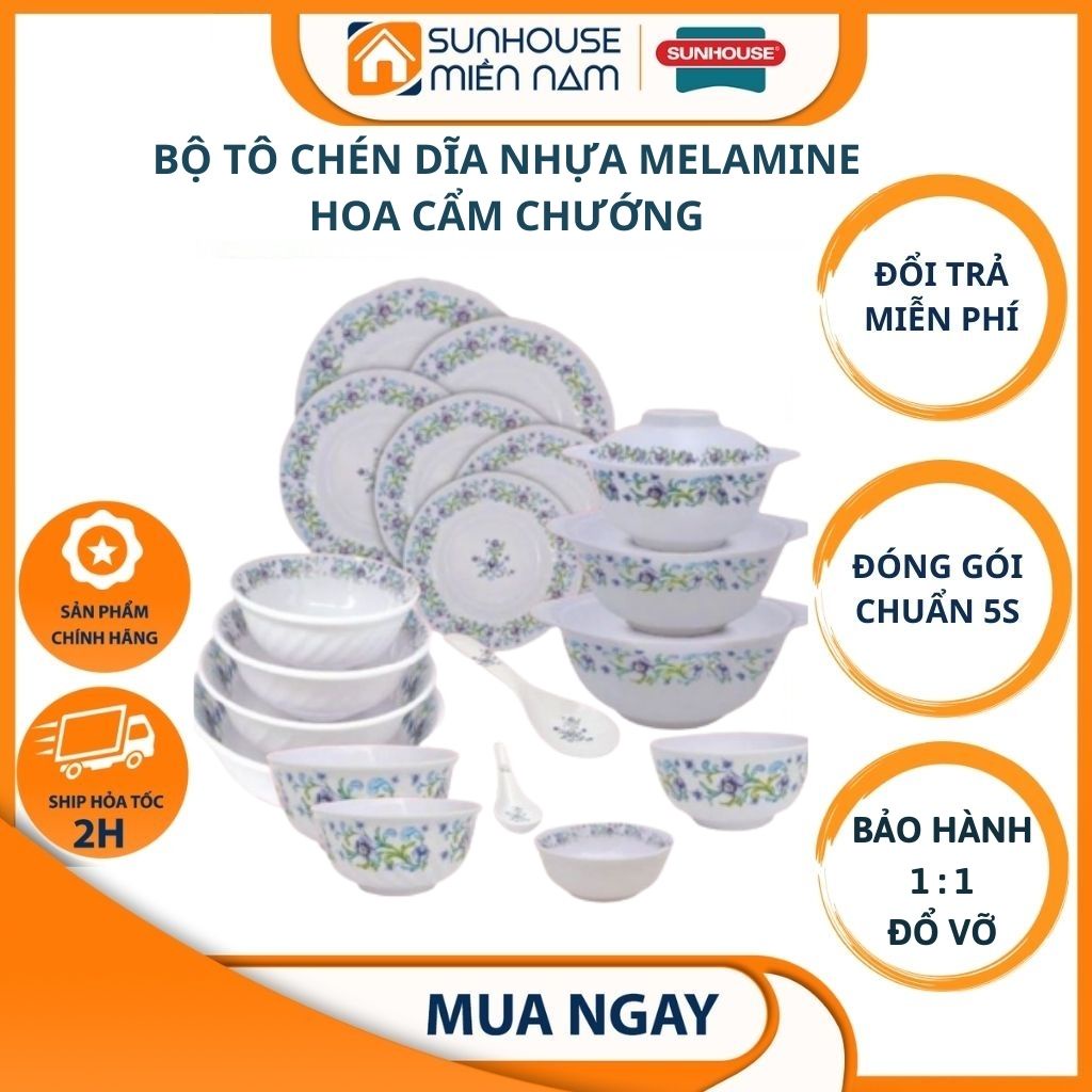 Bộ tô chén bát dĩa Melamine MN nhựa cứng nhật hàn cao cấp an toàn với sức khỏe hoa Cẩm Chướng sang trọng