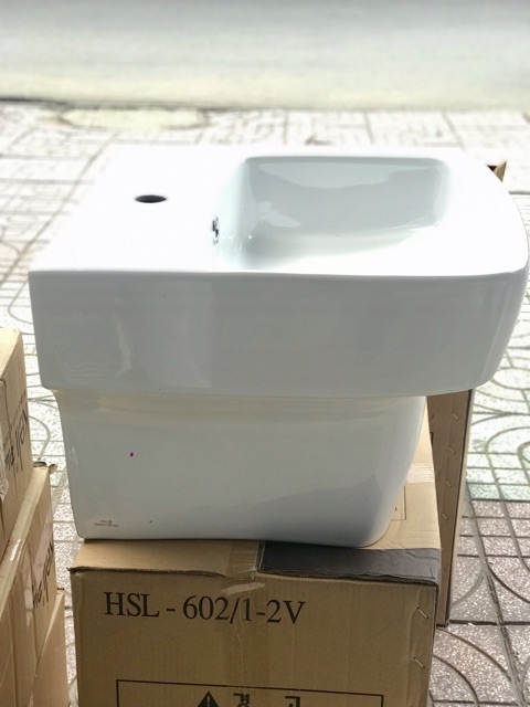 LAVABO SỨ CHẬU LIỀN CHÂN KIỂU DÁNG VUÔNG THIẾT KẾ ĐẸP SANG TRỌNG- MEN NANO DÀY, BÓNG KHÔNG BÁM BẨN DỄ VỆ SINH