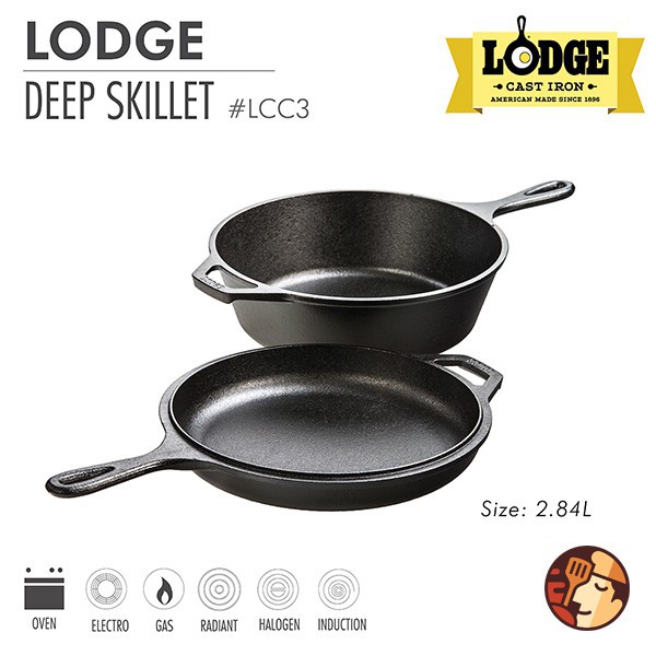 Bộ nồi và chảo gang Lodge 26 cm chống dính tự nhiên, dùng được cho mọi loại bếp và cả lò nướng