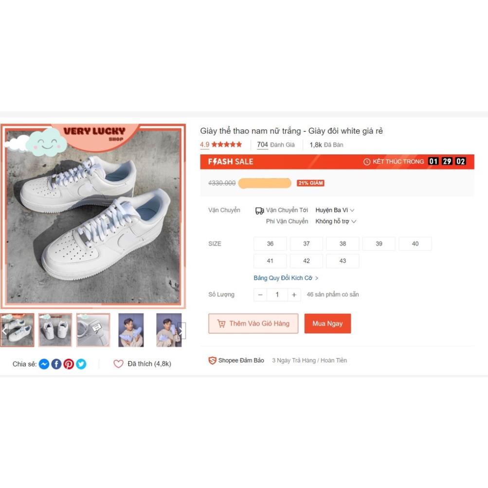 . Giày thể thao nam nữ AF trắng - Giày đôi Nike Air Force white giá rẻ ; !!