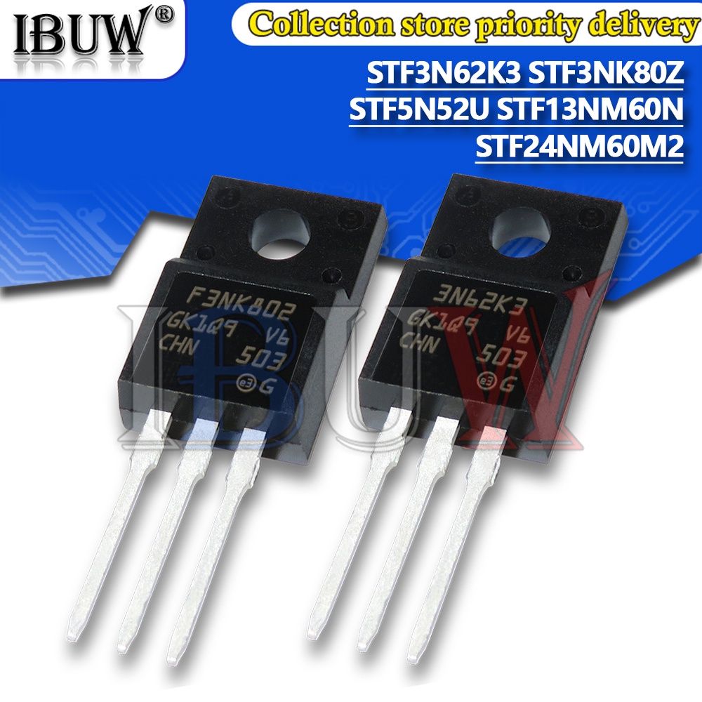Bộ 10 Linh Kiện Điện Tử STF3N62K3 STF3NK80Z STF5N52U STF13NM60N STF24NM60M2 3NM60N 24NM60M2 STF3N62 STF3NK80 STF5N52 To20F