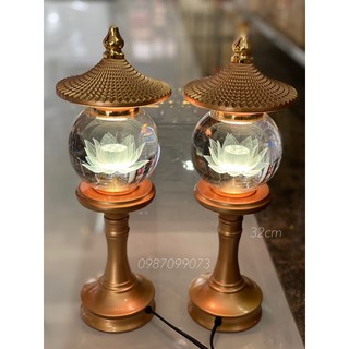 Cặp đèn thờ pha lê tháp cầu hoa sen cao cấp-Đèn tháp cầu hoa sen pha lê