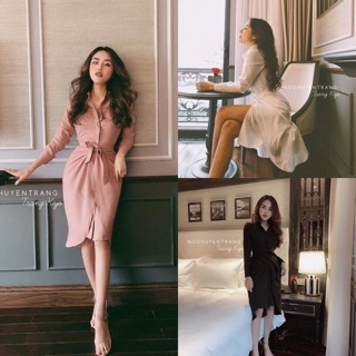Đầm sơ mi xoắn eo