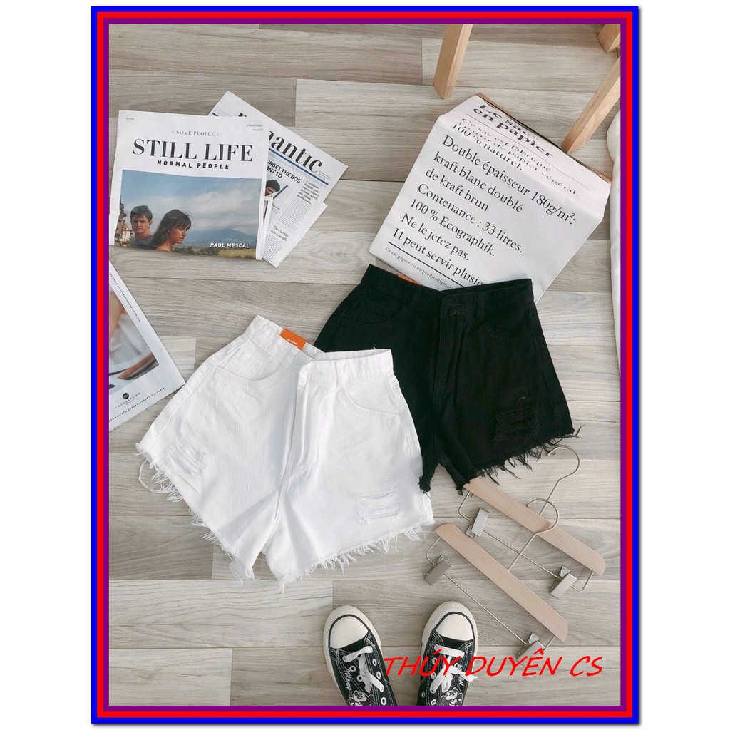 QUẦN short jean nữ ĐEN- TRẮNG TUA LAI chất jean ôm thun kaki giãn nhẹ s-den-tr-13
