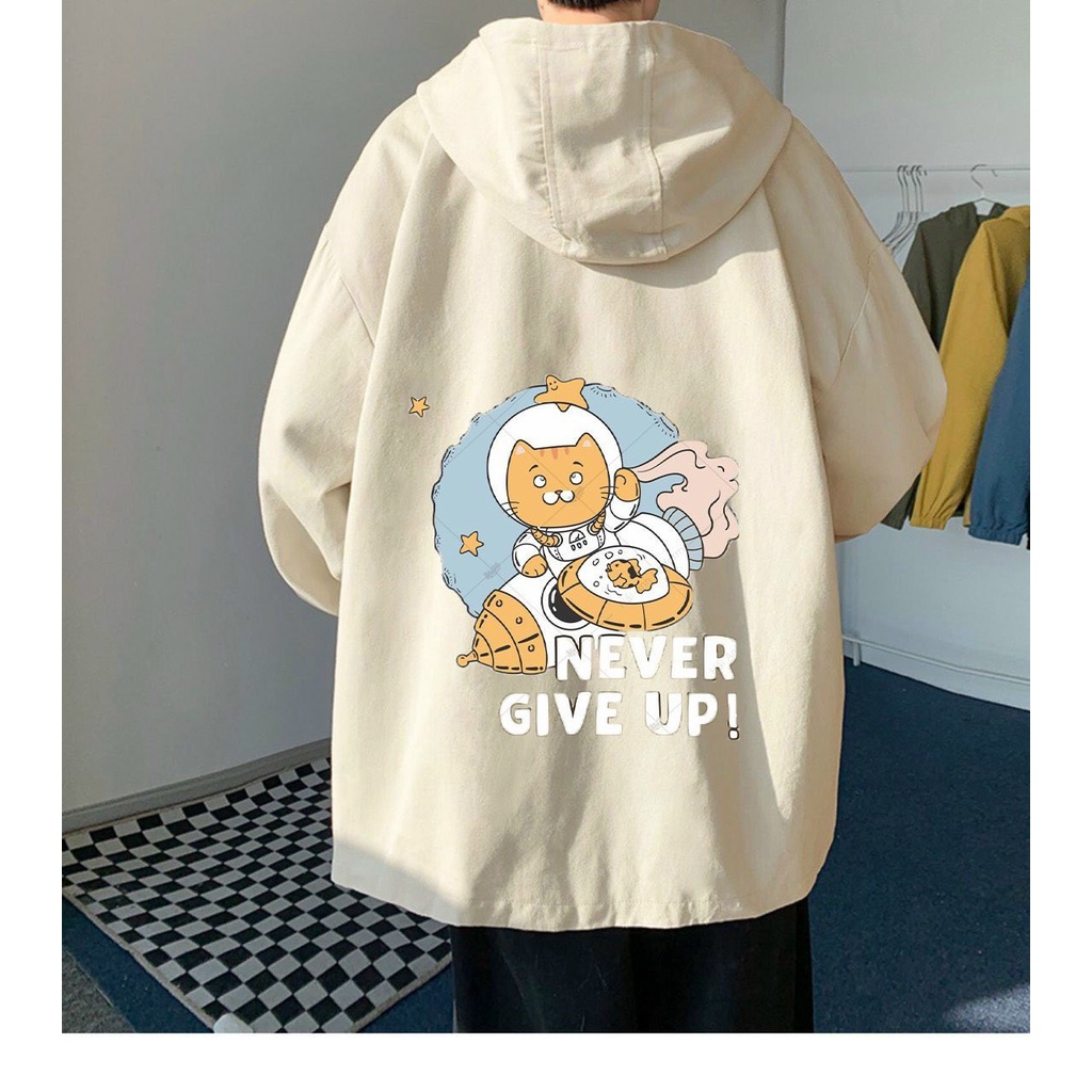 Áo khoác dù hai lớp nón khoá kéo phù hợp nam nữ phom to