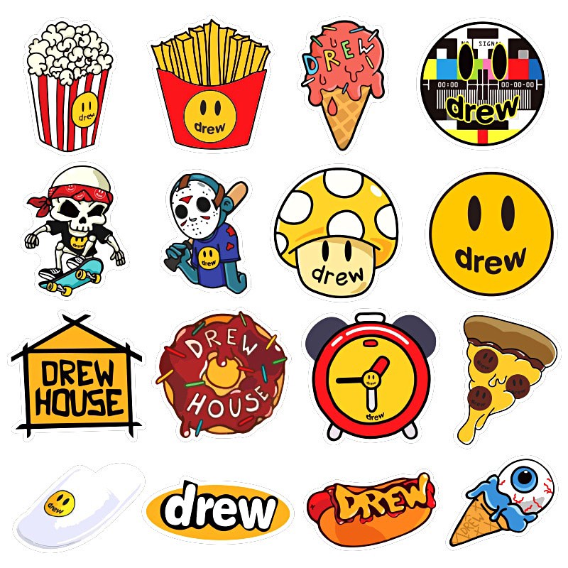 [Set 54 Cái] Sticker tem Drew chống nước dán trang trí laptop, mũ bảo hiểm, vali, xe ga, ván trượt - MP.009