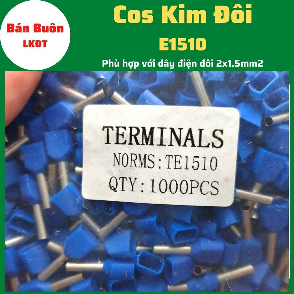 Đầu cos kim đôi E1510,  cos kim E1510, đầu cos kim rỗng dùng cho dây điện đôi 2x1.5mm, đầu cos dây điện, cos kim đôi