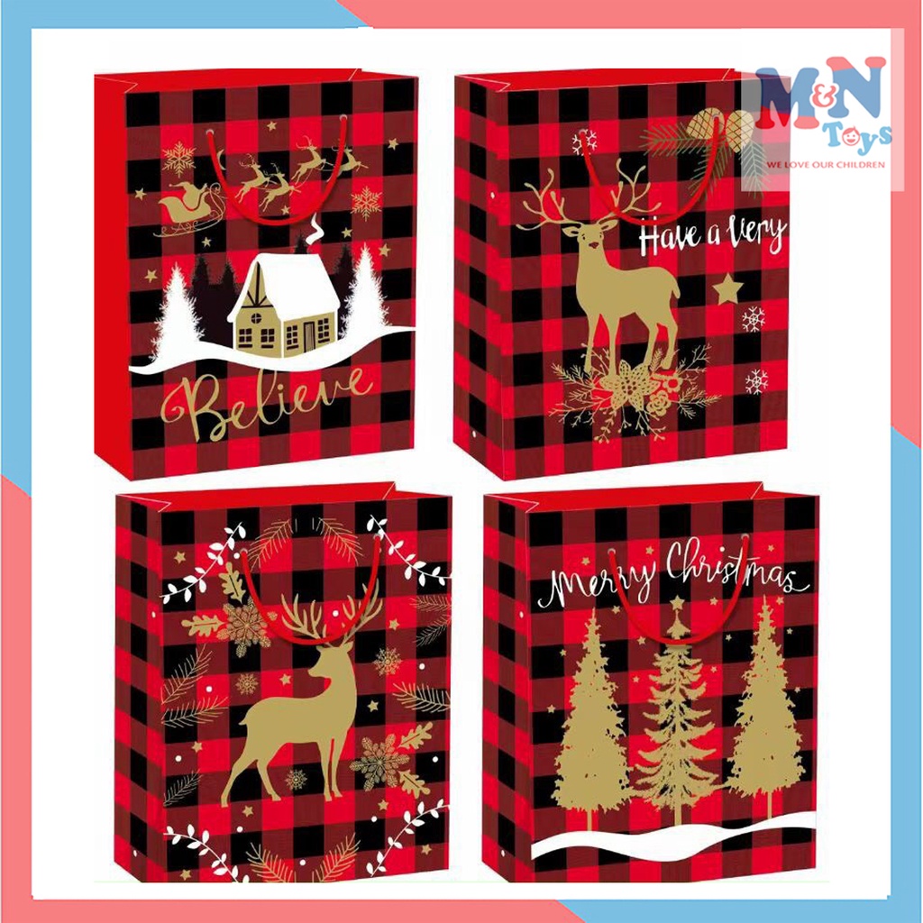 Túi giấy cao cấp đựng quà Noel phủ nhũ lấp lánh 32cm x 26cm x 10cm trang trí Giáng sinh và làm quà tặng