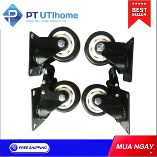 Bộ bánh xe đẩy 6cm viền đen bằng cao su, xoay 360 độ, có khóa chống trượt PT UTIHOME