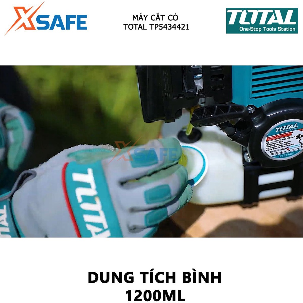 Máy cắt cỏ dùng xăng pha nhớt TOTAL TP5434421, dung tích xi lanh 42,7cc, công suất tiêu thụ 1.25KW(2HP), 9000v/p [XSAFE]