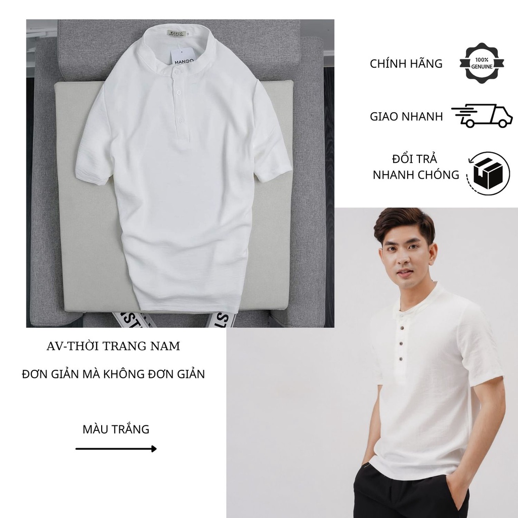 Đũi Nam Cổ Tàu Ngắn Tay  AV-THOITRANGNAM Áo Sơ Mi Chất Đũi Thoáng Mát Đẹp Cao Cấp AV AD63 | BigBuy360 - bigbuy360.vn