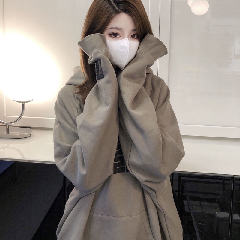Áo len IELGY có mũ trùm đầu bằng cotton dài tay dáng rộng mỏng phong cách retro dành cho nữ