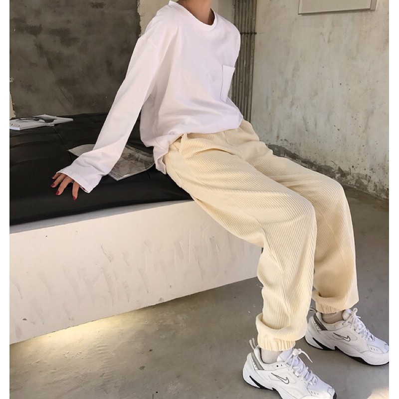 Quần nỉ jogger nữ ống rộng bo gấu nhung tăm mịn cá tính UNISEX HÌNH THẬT